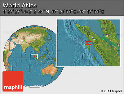 Satellite Location Map of the Area around 1° 45' 3" N, 97° 49' 29" E