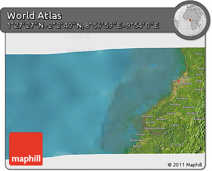 Satellite 3D Map of the Area around 1° 45' 3" N, 9° 25' 30" E