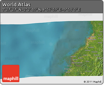 Satellite 3D Map of the Area around 1° 45' 3" N, 9° 25' 30" E