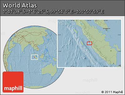Savanna Style Location Map of the Area around 1° 24' 2" S, 100° 22' 30" E, hill shading