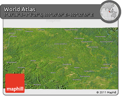 Satellite 3D Map of the Area around 1° 24' 2" S, 102° 4' 29" E