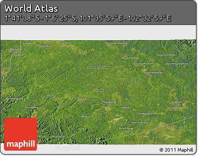 Satellite 3D Map of the Area around 1° 24' 2" S, 102° 4' 29" E