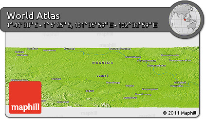 Physical Panoramic Map of the Area around 1° 24' 2" S, 102° 4' 29" E