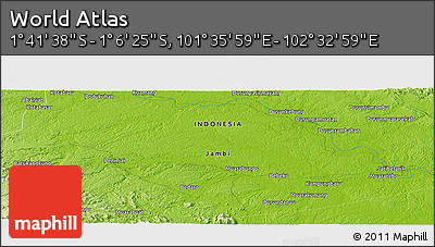 Physical Panoramic Map of the Area around 1° 24' 2" S, 102° 4' 29" E