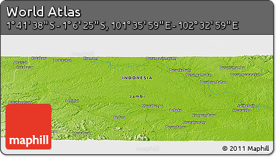 Physical Panoramic Map of the Area around 1° 24' 2" S, 102° 4' 29" E