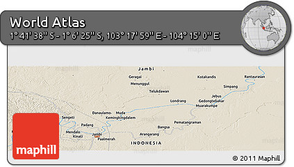 Shaded Relief Panoramic Map of the Area around 1° 24' 2" S, 103° 46' 30" E