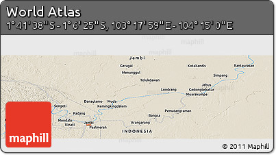 Shaded Relief Panoramic Map of the Area around 1° 24' 2" S, 103° 46' 30" E