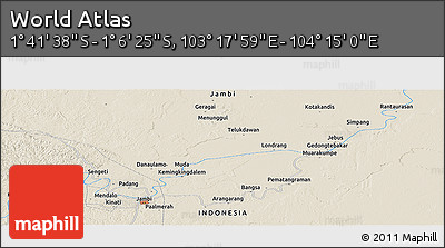 Shaded Relief Panoramic Map of the Area around 1° 24' 2" S, 103° 46' 30" E