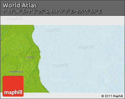 Physical 3D Map of the Area around 1° 24' 2" S, 104° 37' 30" E
