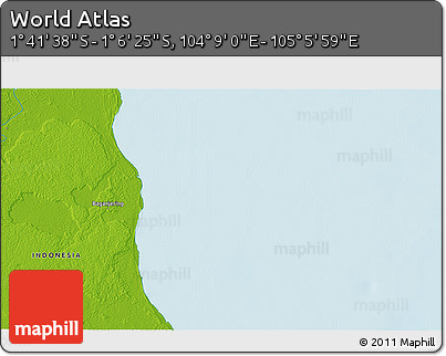 Physical 3D Map of the Area around 1° 24' 2" S, 104° 37' 30" E