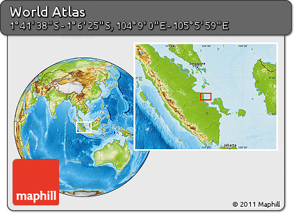 Physical Location Map of the Area around 1° 24' 2" S, 104° 37' 30" E