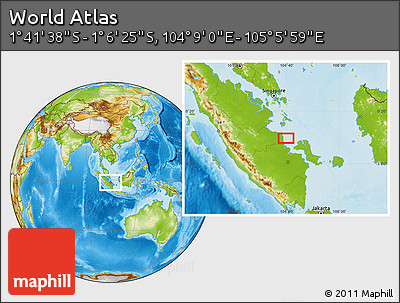 Physical Location Map of the Area around 1° 24' 2" S, 104° 37' 30" E