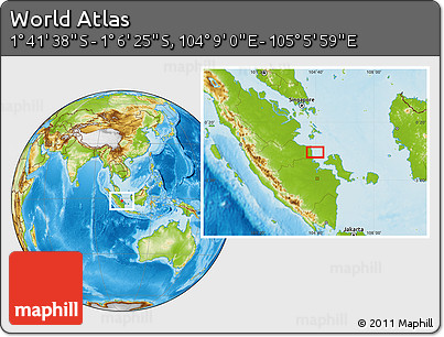 Physical Location Map of the Area around 1° 24' 2" S, 104° 37' 30" E