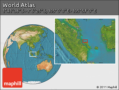 Satellite Location Map of the Area around 1° 24' 2" S, 105° 28' 29" E