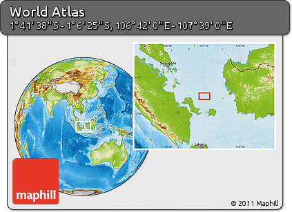 Physical Location Map of the Area around 1° 24' 2" S, 107° 10' 30" E