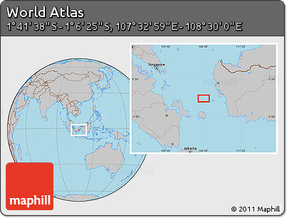Gray Location Map of the Area around 1° 24' 2" S, 108° 1' 30" E