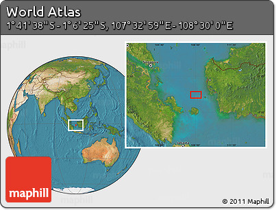 Satellite Location Map of the Area around 1° 24' 2" S, 108° 1' 30" E