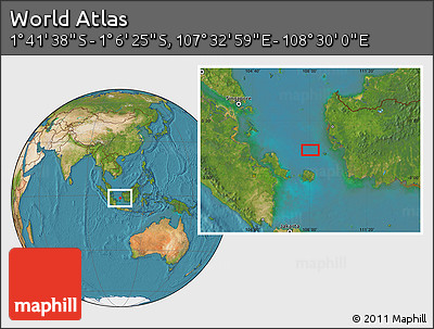Satellite Location Map of the Area around 1° 24' 2" S, 108° 1' 30" E