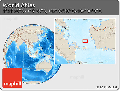 Shaded Relief Location Map of the Area around 1° 24' 2" S, 108° 1' 30" E