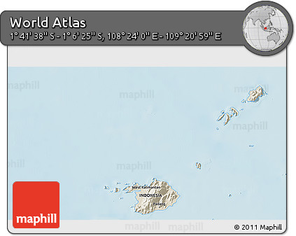 Shaded Relief 3D Map of the Area around 1° 24' 2" S, 108° 52' 30" E