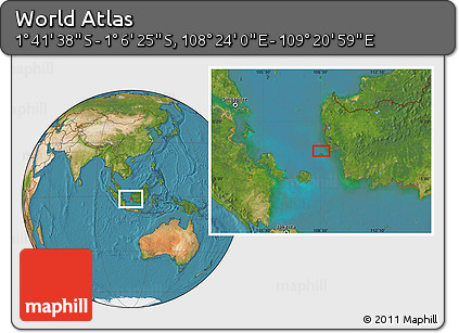 Satellite Location Map of the Area around 1° 24' 2" S, 108° 52' 30" E