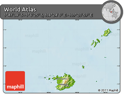 Physical Map of the Area around 1° 24' 2" S, 108° 52' 30" E