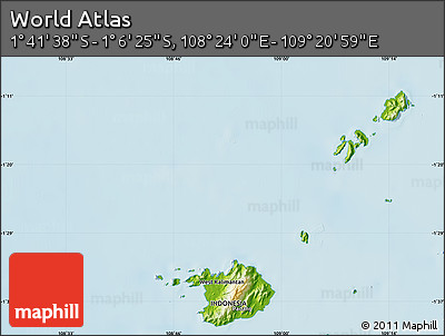 Physical Map of the Area around 1° 24' 2" S, 108° 52' 30" E