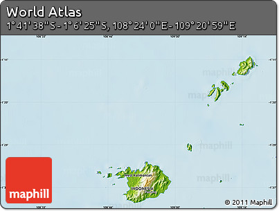 Physical Map of the Area around 1° 24' 2" S, 108° 52' 30" E