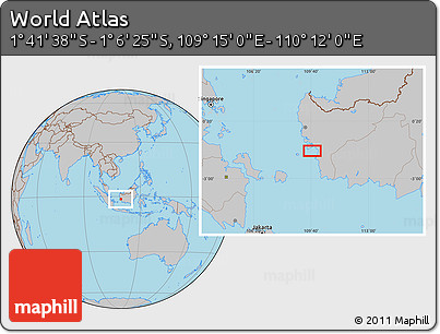 Gray Location Map of the Area around 1° 24' 2" S, 109° 43' 29" E