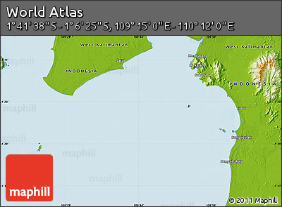 Physical Map of the Area around 1° 24' 2" S, 109° 43' 29" E