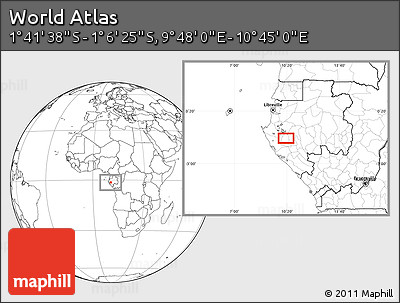 Blank Location Map of the Area around 1° 24' 2" S, 10° 16' 30" E