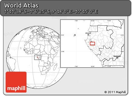 Blank Location Map of the Area around 1° 24' 2" S, 10° 16' 30" E