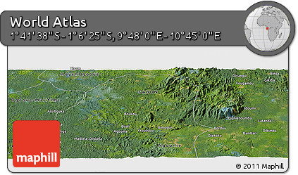 Satellite Panoramic Map of the Area around 1° 24' 2" S, 10° 16' 30" E