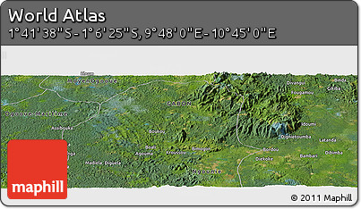 Satellite Panoramic Map of the Area around 1° 24' 2" S, 10° 16' 30" E