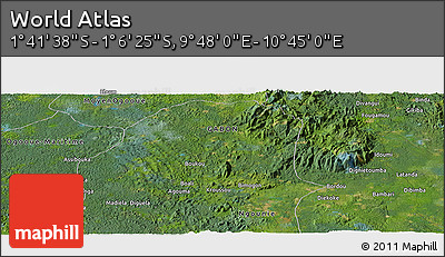 Satellite Panoramic Map of the Area around 1° 24' 2" S, 10° 16' 30" E