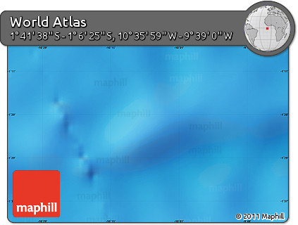 Physical Map of the Area around 1° 24' 2" S, 10° 7' 30" W