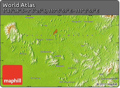 Physical Map of the Area around 1° 24' 2" S, 110° 34' 29" E