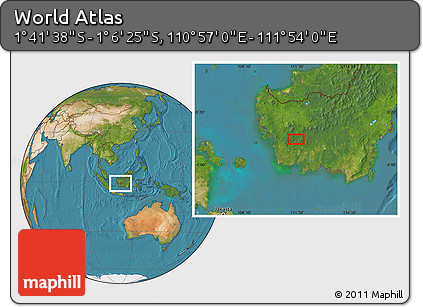 Satellite Location Map of the Area around 1° 24' 2" S, 111° 25' 30" E