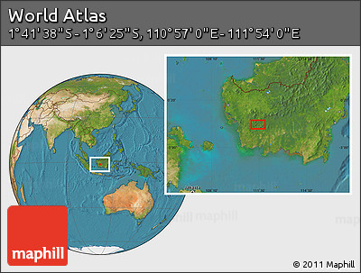Satellite Location Map of the Area around 1° 24' 2" S, 111° 25' 30" E