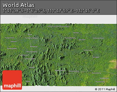 Satellite 3D Map of the Area around 1° 24' 2" S, 112° 16' 30" E