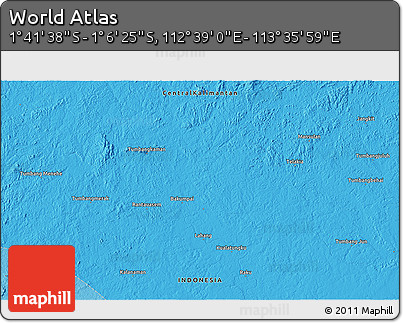 Political 3D Map of the Area around 1° 24' 2" S, 113° 7' 30" E