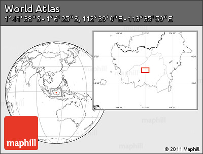 Blank Location Map of the Area around 1° 24' 2" S, 113° 7' 30" E