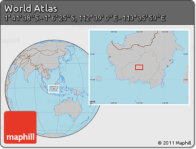 Gray Location Map of the Area around 1° 24' 2" S, 113° 7' 30" E
