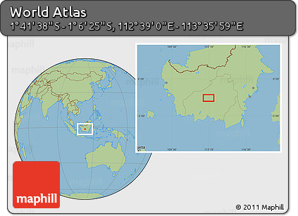 Savanna Style Location Map of the Area around 1° 24' 2" S, 113° 7' 30" E