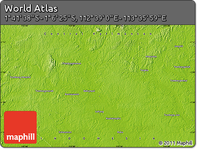 Physical Map of the Area around 1° 24' 2" S, 113° 7' 30" E