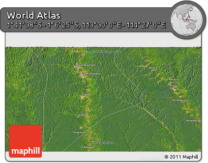 Satellite 3D Map of the Area around 1° 24' 2" S, 113° 58' 29" E