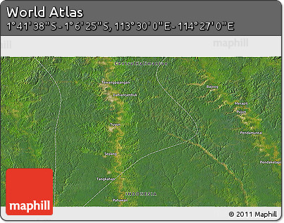 Satellite 3D Map of the Area around 1° 24' 2" S, 113° 58' 29" E