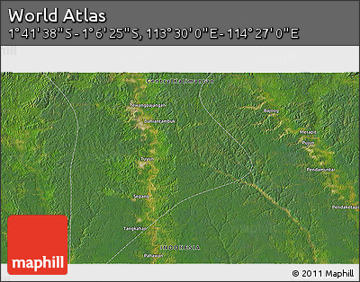 Satellite 3D Map of the Area around 1° 24' 2" S, 113° 58' 29" E