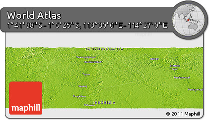 Physical Panoramic Map of the Area around 1° 24' 2" S, 113° 58' 29" E