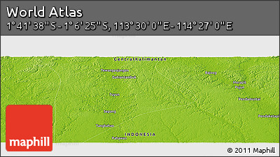 Physical Panoramic Map of the Area around 1° 24' 2" S, 113° 58' 29" E